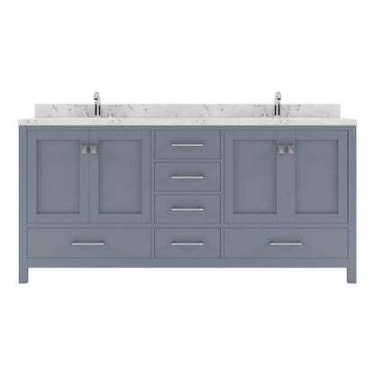  Caroline Avenue 72" Double Bathroom Vanity in Gray with White Quartz Countertop white background