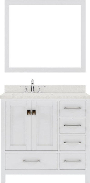 White Single Sink Vanity Set with brushed nickel faucet