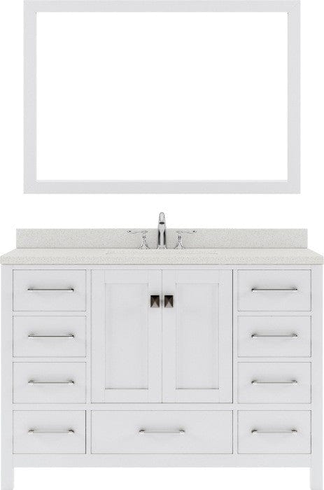 Virtu USA Vanities Caroline Avenue Contemporary White 48" Single Round Sink Vanity Set Brushed Nickel Faucet