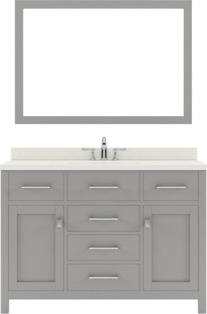 cashmere gray single sink bathroom vanity with brushed nickel faucet