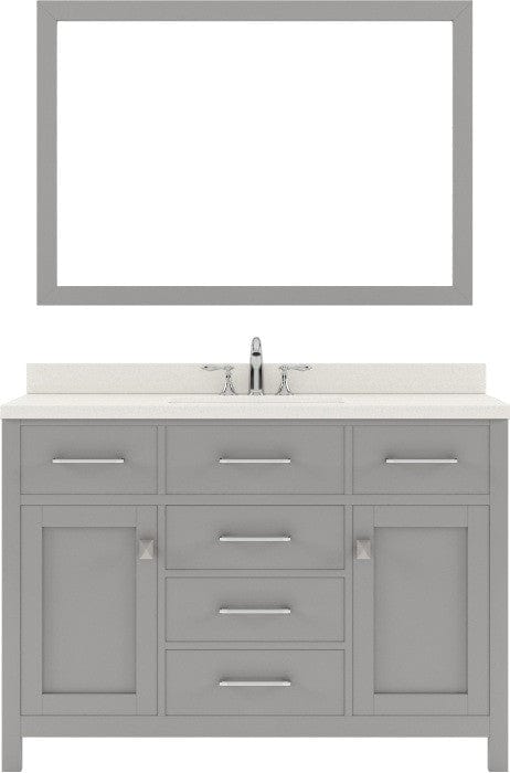 cashmere gray single sink bathroom vanity with brushed nickel faucet