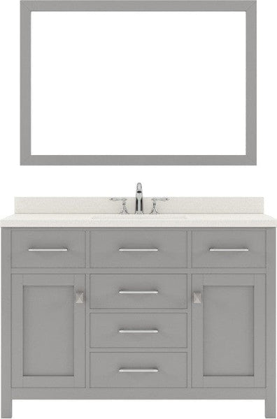 cashmere gray single sink bathroom vanity with brushed nickel faucet