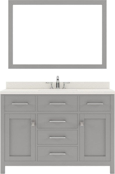 cashmere gray single sink bathroom vanity with polished chrome faucet