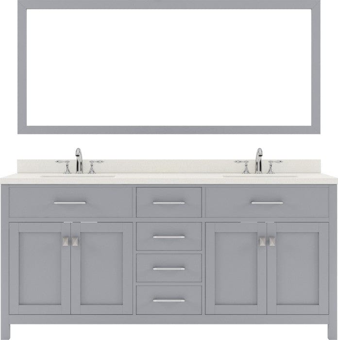 72 inch gray double sink bathroom vanity with brushed nickel faucet