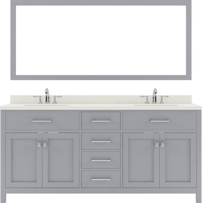 72 inch gray double sink bathroom vanity with brushed nickel faucet