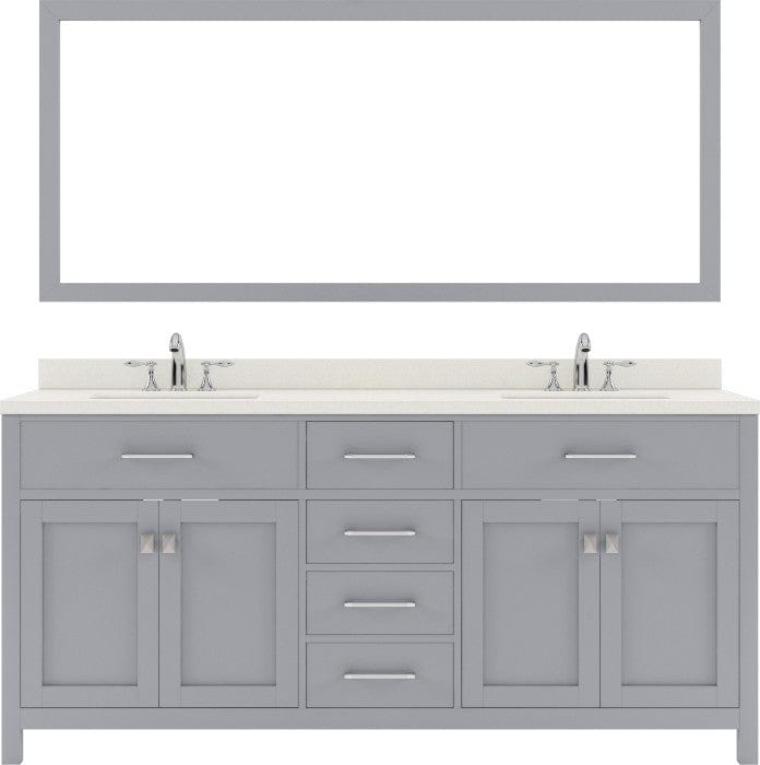 72 inch gray double sink bathroom vanity with polished chrome faucet