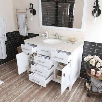 Virtu USA Vanities Caroline Contemporary White 48" Single Round Sink Vanity with White Top