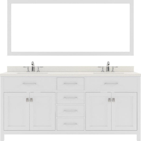 Virtu USA Vanities Caroline Contemporary White 72" Double Round Sink Vanity Set w/ Brushed Nickel Faucet