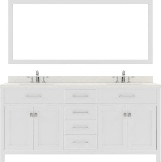 Virtu USA Vanities Caroline Contemporary White 72" Double Square Sink Vanity Set w/ Brushed Nickel Faucet