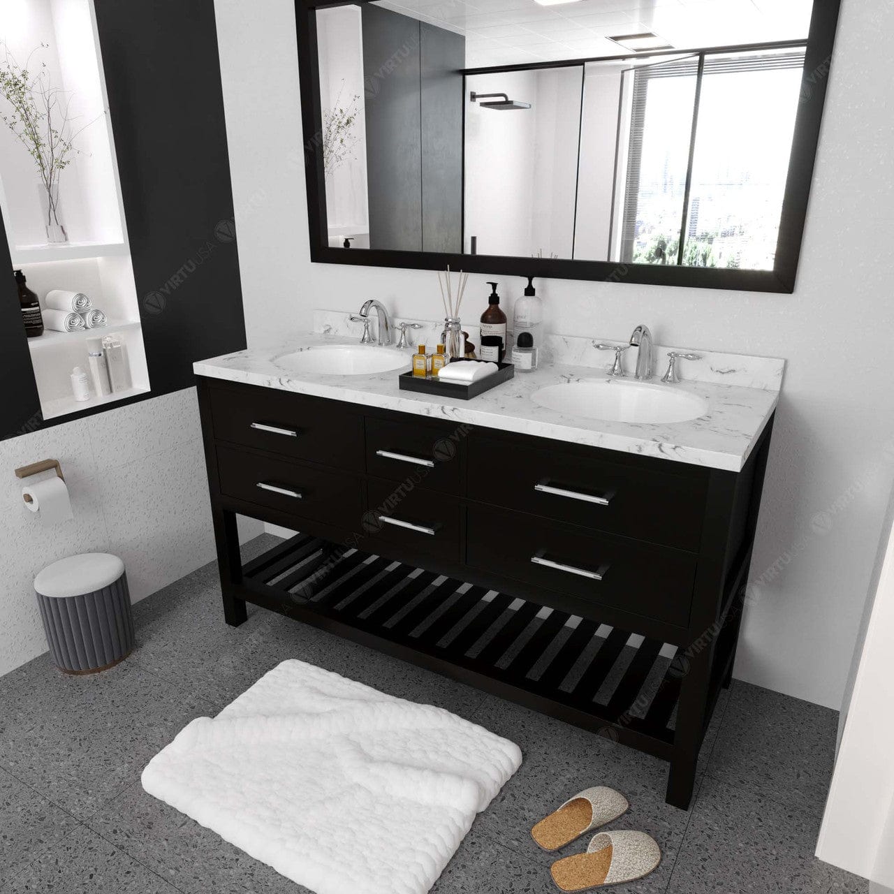 Caroline Estate 60" Bath Vanity in Espresso with Cultured Marble Quartz Top perspective