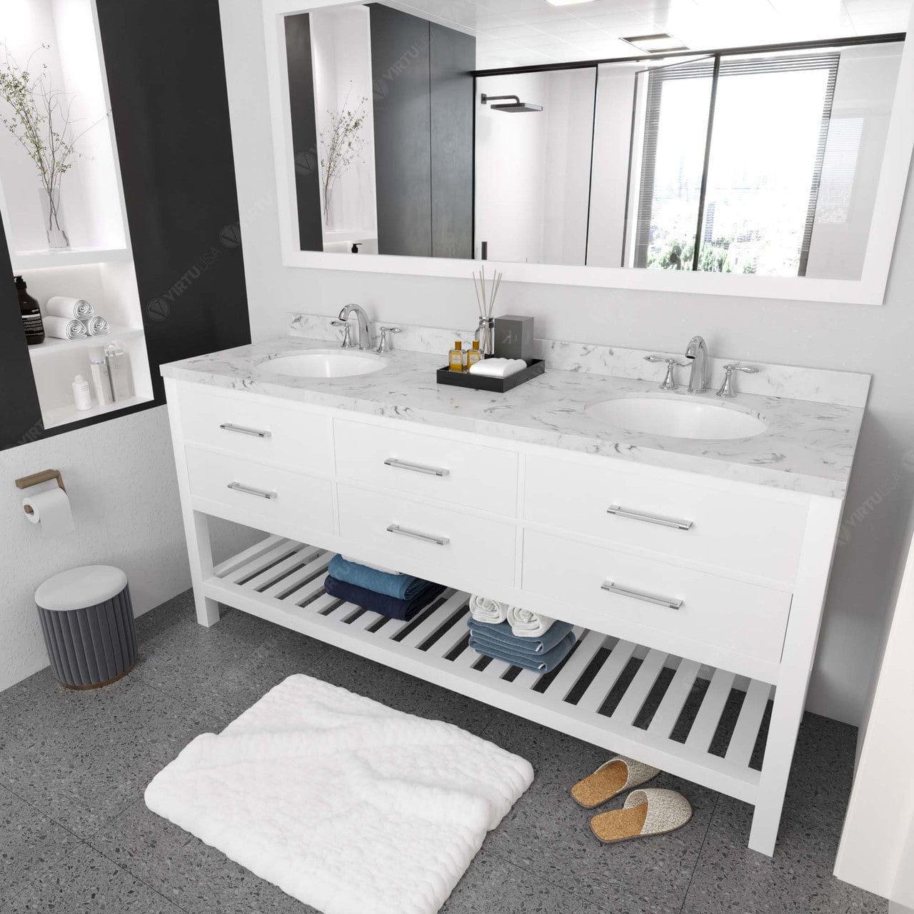 Caroline Estate 72" Bath Vanity in White with Cultured Marble Quartz Top perspective