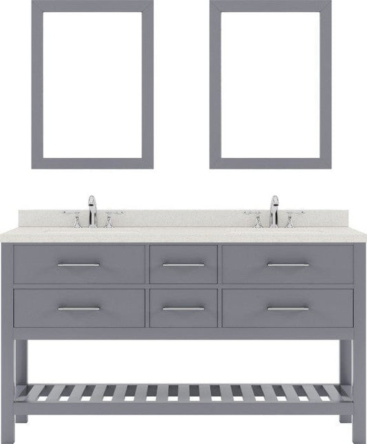 gray double sink bathroom vanity with brushed nickel faucet