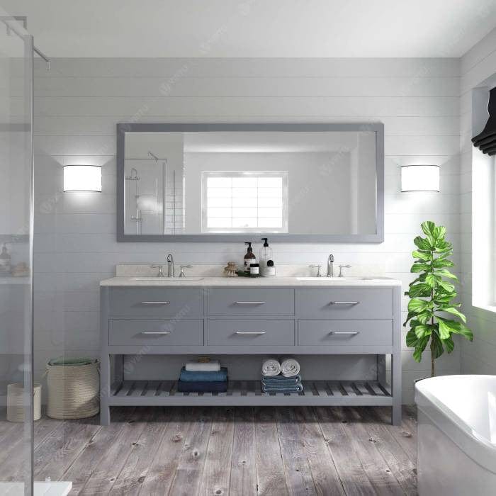 gray floor standing bathroom vanity