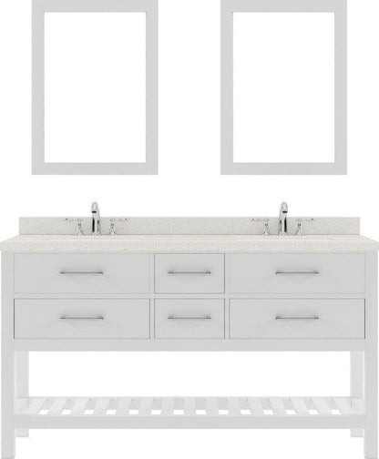 white double sink bathroom vanity with brushed nickel faucet