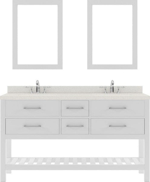 white double sink bathroom vanity with brushed nickel faucet