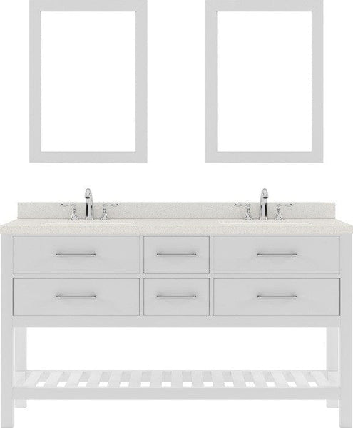 white double sink bathroom vanity set with brushed nickel faucet