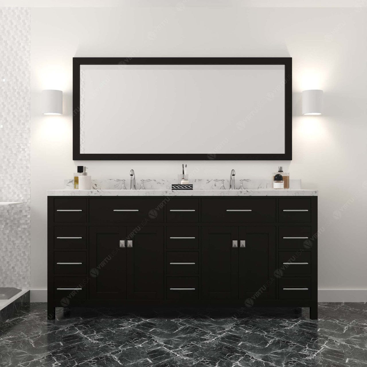 Caroline Parkway 72" Bath Vanity in Espresso with Quartz Top front view