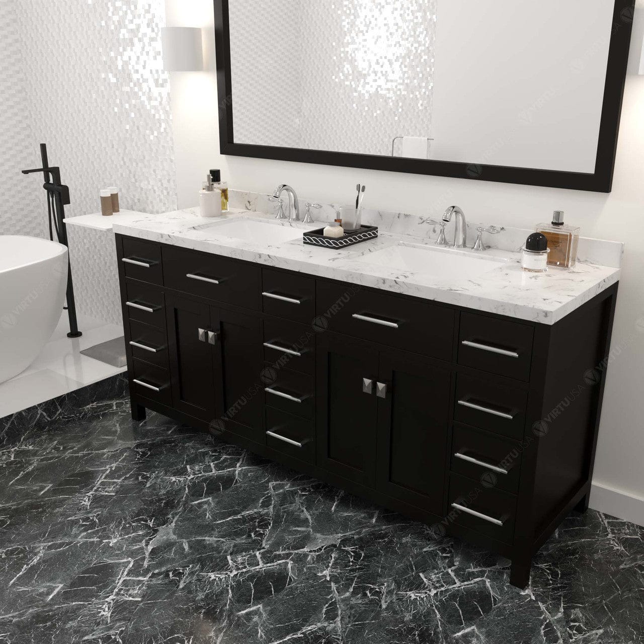 Caroline Parkway 72" Bath Vanity in Espresso with Quartz Top perspective