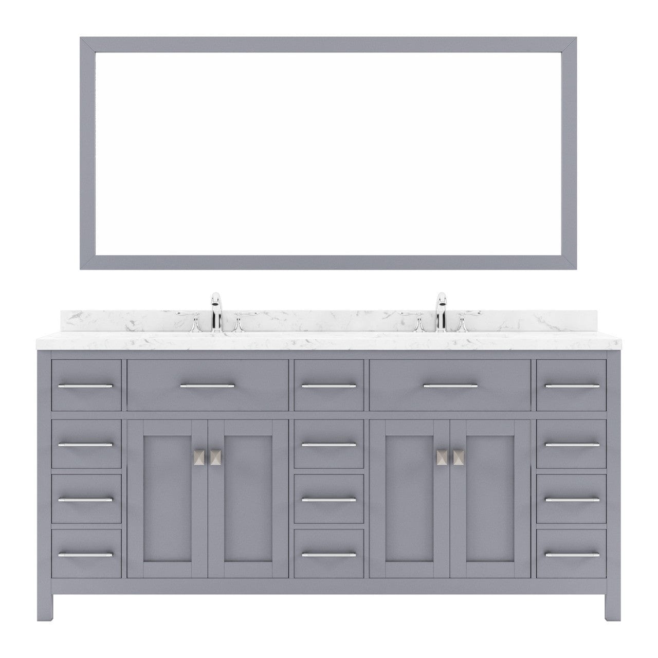 Caroline Parkway 72" Bath Vanity in Gray with Cultured Marble Quartz Top white background