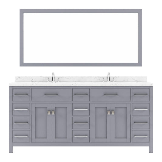 Caroline Parkway 72" Bath Vanity in Gray with Cultured Marble Quartz Top white background