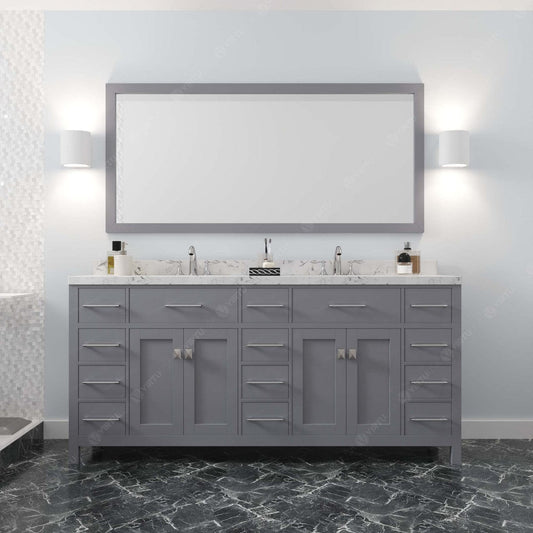 Caroline Parkway 72" Bath Vanity in Gray with Cultured Marble Quartz Top front view