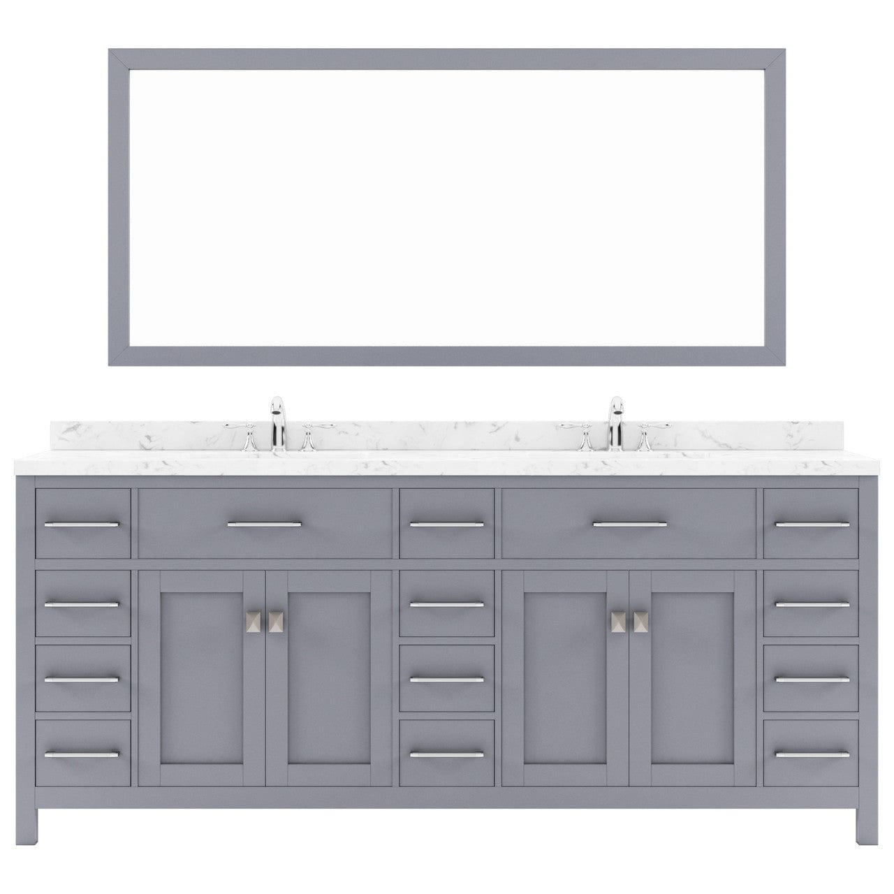 Caroline Parkway 78" Bath Vanity in Gray with Quartz Countertop white background