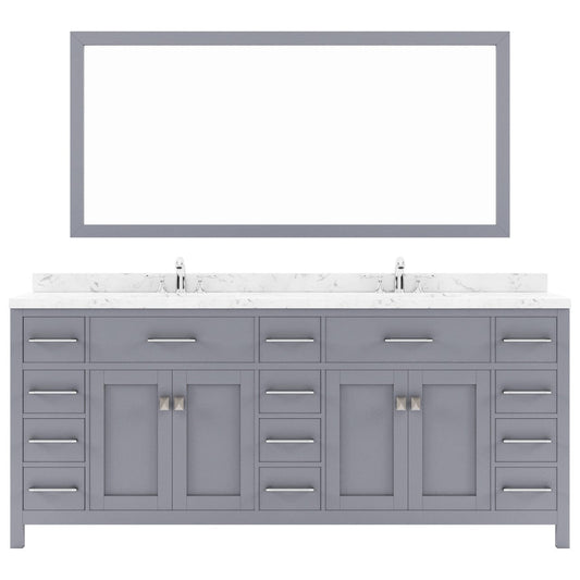 Caroline Parkway 78" Bath Vanity in Gray with Quartz Countertop white background