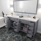 Caroline Parkway 78" Bath Vanity in Gray with Quartz Countertop drawers open