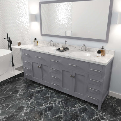 Caroline Parkway 78" Bath Vanity in Gray with Quartz Top perspective