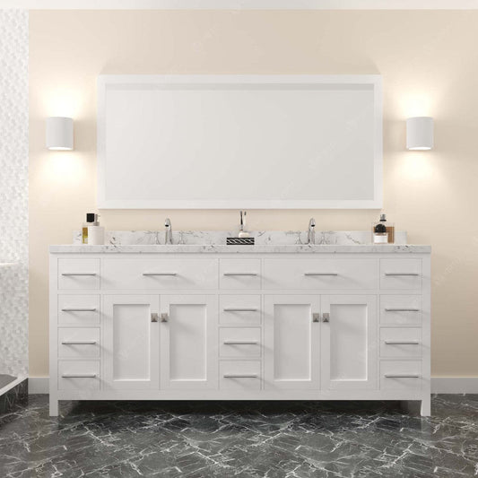 Caroline Parkway 78" Bath Vanity in White with Cultured Marble Quartz Top front view