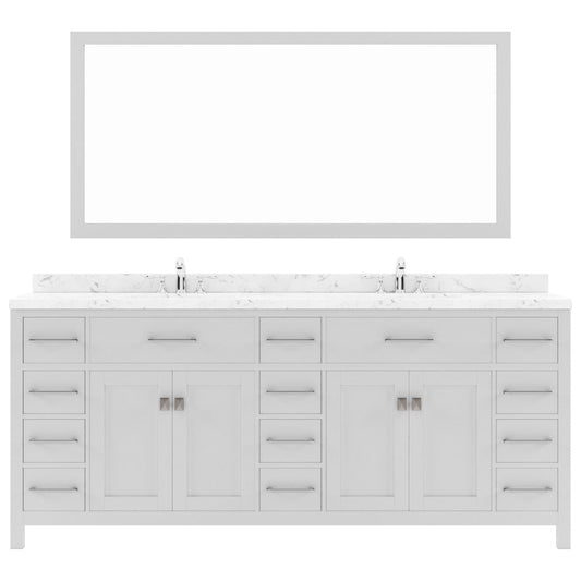 Caroline Parkway 78" Bath Vanity in White with Cultured Marble Quartz Top white background