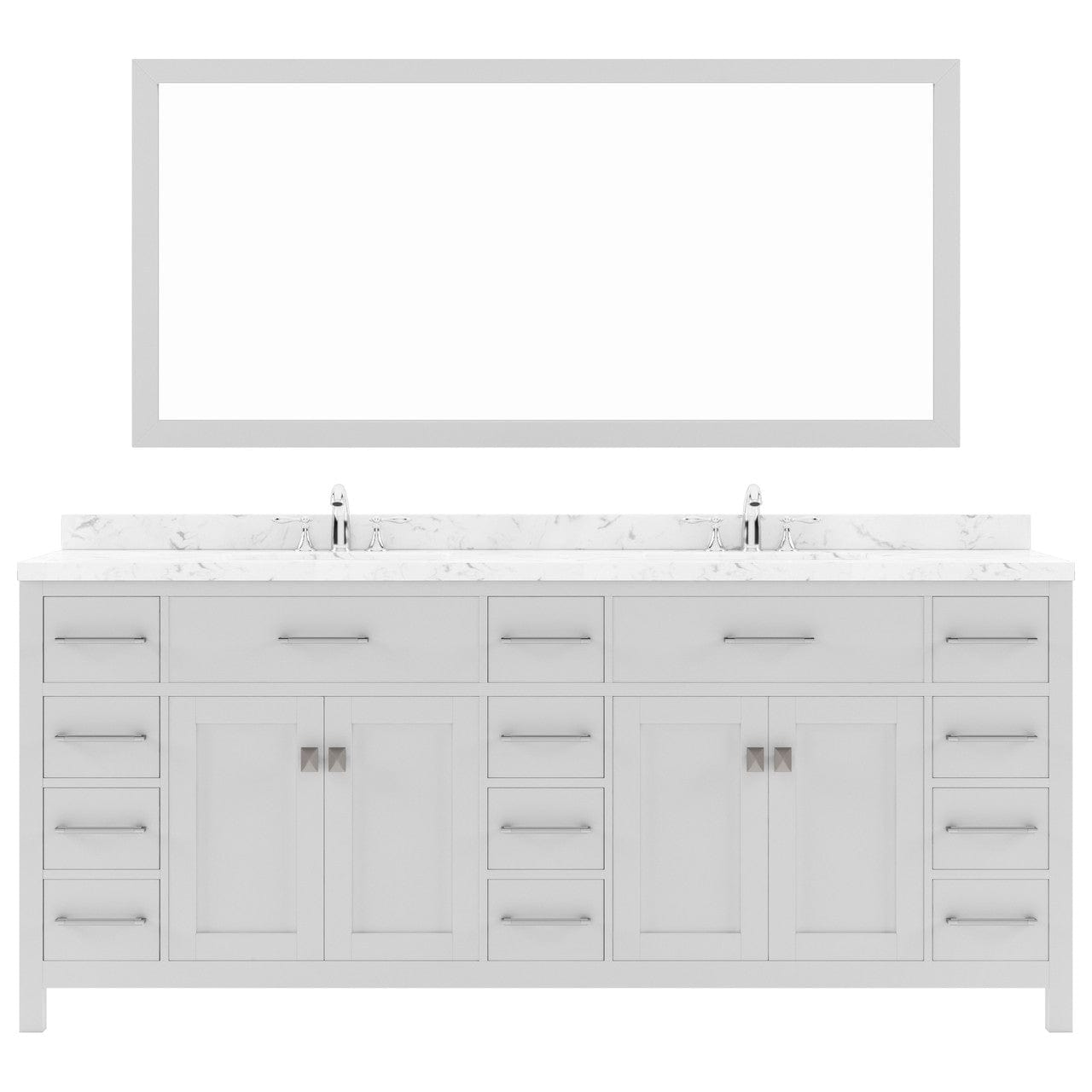 Caroline Parkway 78" Bath Vanity in White with Cultured Marble Quartz Top white background