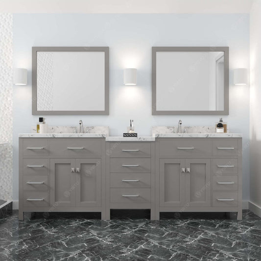 Caroline Parkway 93" Bath Vanity in Gray with Cultured Marble Quartz Top front view