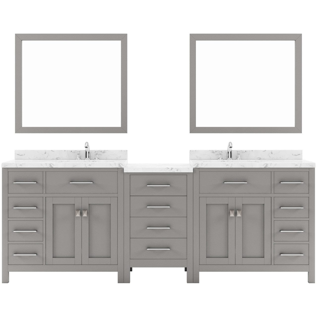 Caroline Parkway 93" Bath Vanity in Gray with Cultured Marble Quartz Top white background