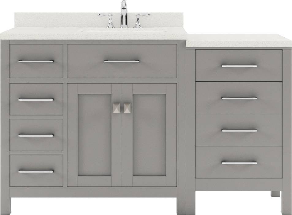 Caroline Parkway Contemporary Cashmere Gray 57" Single Round Sink Vanity with White Top, Right Offset