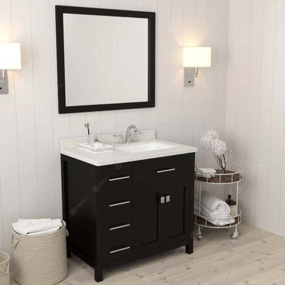 Virtu USA Vanities Caroline Parkway Contemporary Espresso 36" Single Square Sink Vanity Set w/ Brushed Nickel Faucet, Right Offset