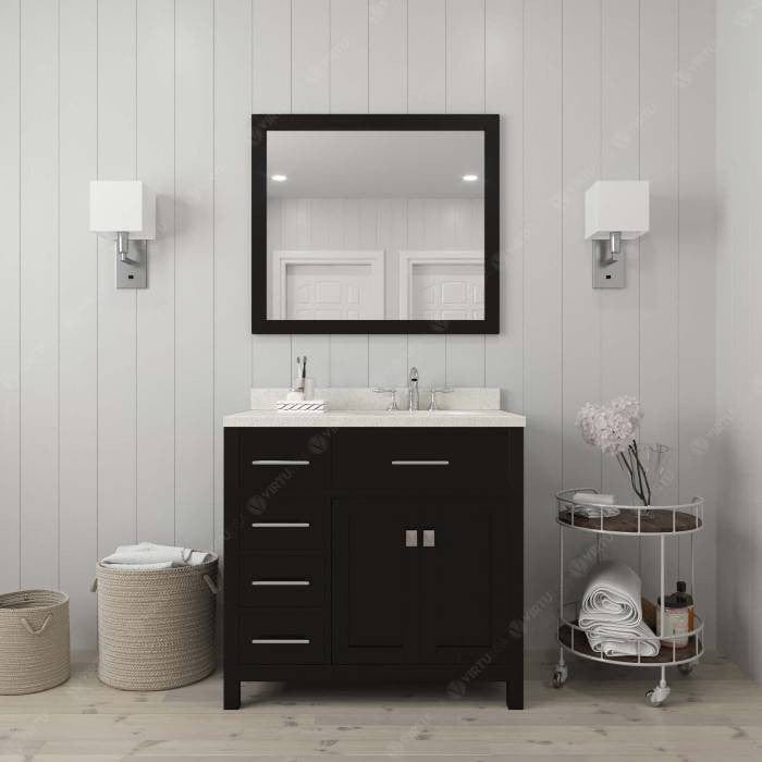 Virtu USA Vanities Caroline Parkway Contemporary Espresso 36" Single Square Sink Vanity Set w/ Brushed Nickel Faucet, Right Offset