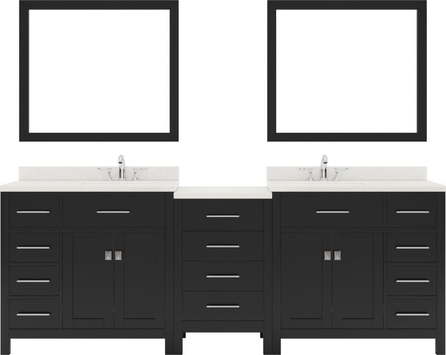 Double sink bathroom vanity set with brushed nickel faucet, right offset