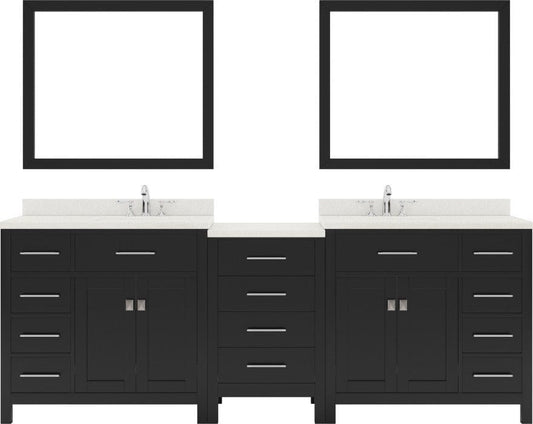 Double sink bathroom vanity set with brushed nickel faucet, right offset