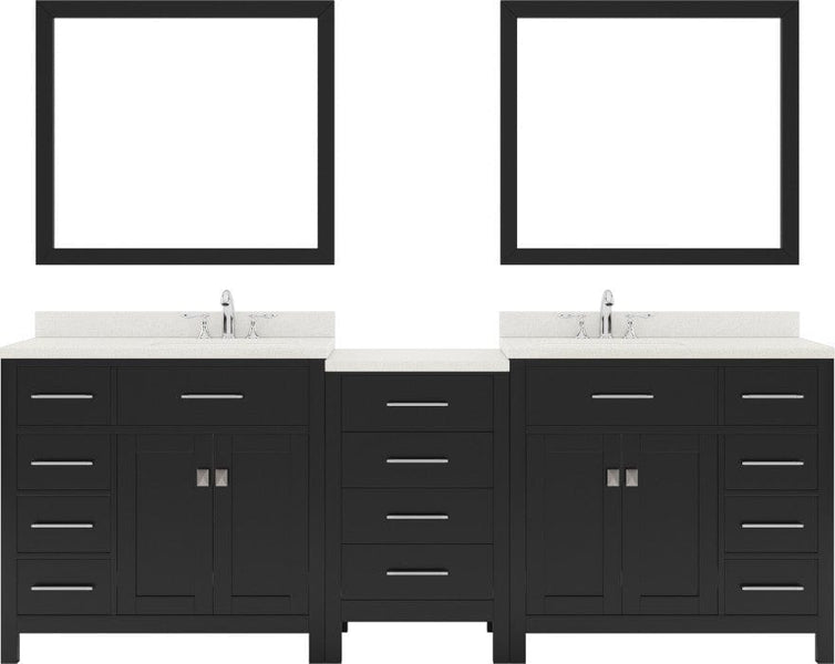 Double sink bathroom vanity set with brushed nickel faucet, right offset