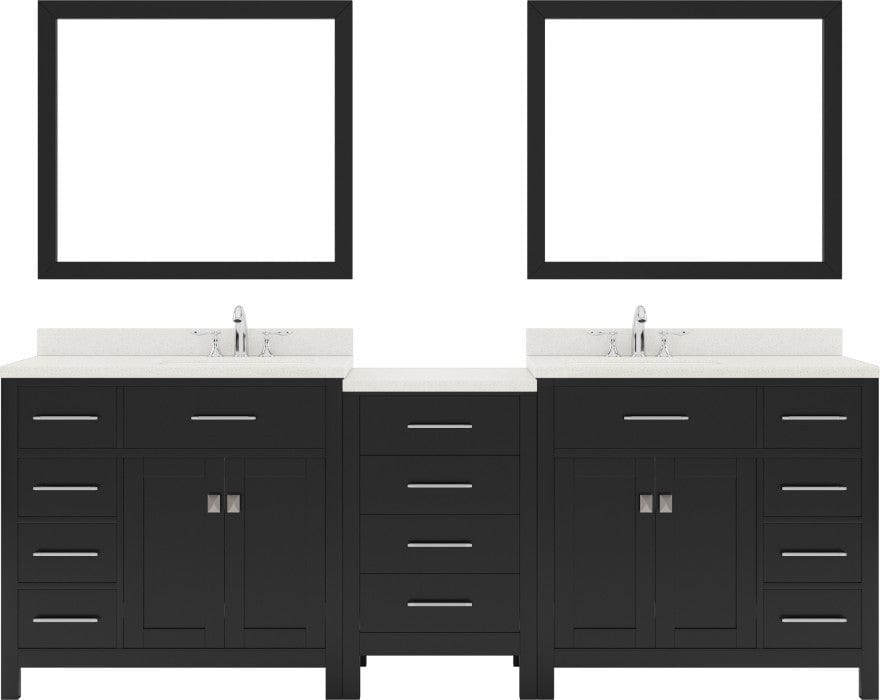Double sink bathroom vanity set with polished chrome faucet, right offset