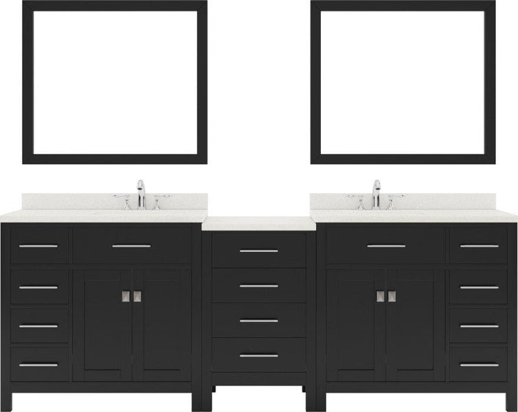 Double sink bathroom vanity set with polished chrome faucet, right offset