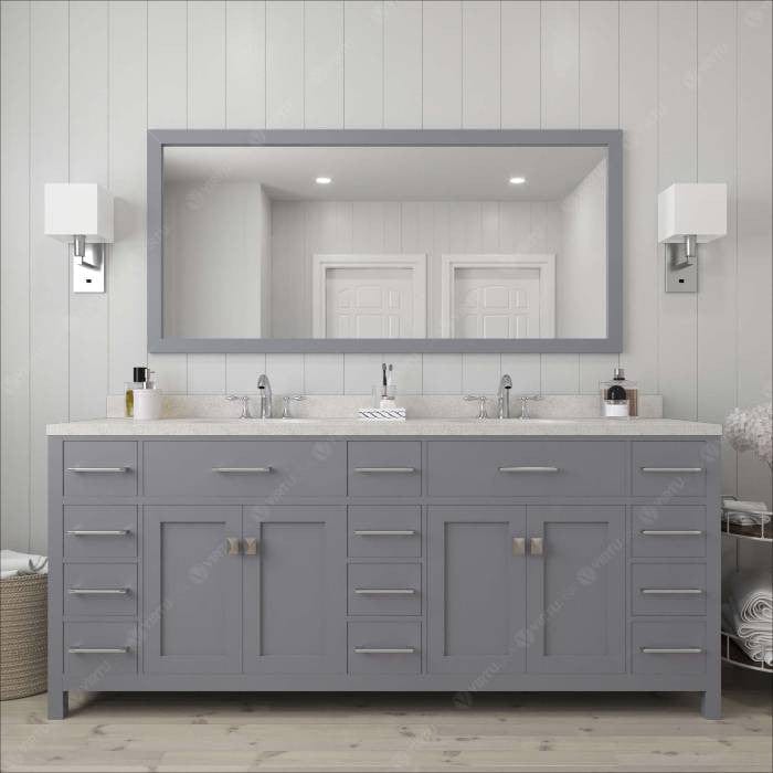 Caroline Parkway 78 inch Double Bath Vanity in Gray with White Quartz Top and Square Sinks