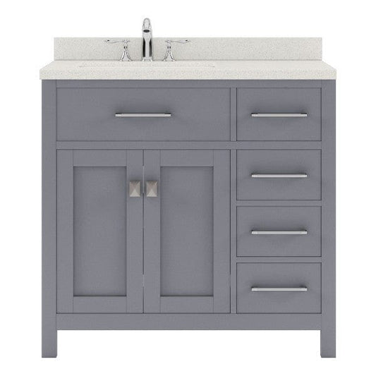 Virtu USA Vanities Caroline Parkway Contemporary Grey 36" Single Round Sink Vanity with White Top, Left Offset