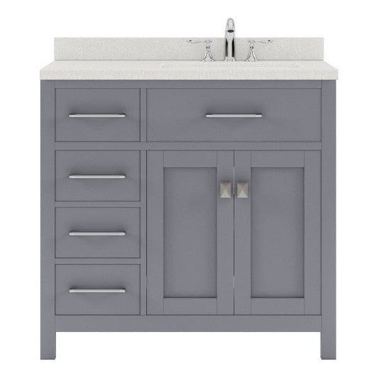 Virtu USA Vanities Caroline Parkway Contemporary Grey 36" Single Square Sink Vanity with White Top, Right Offset