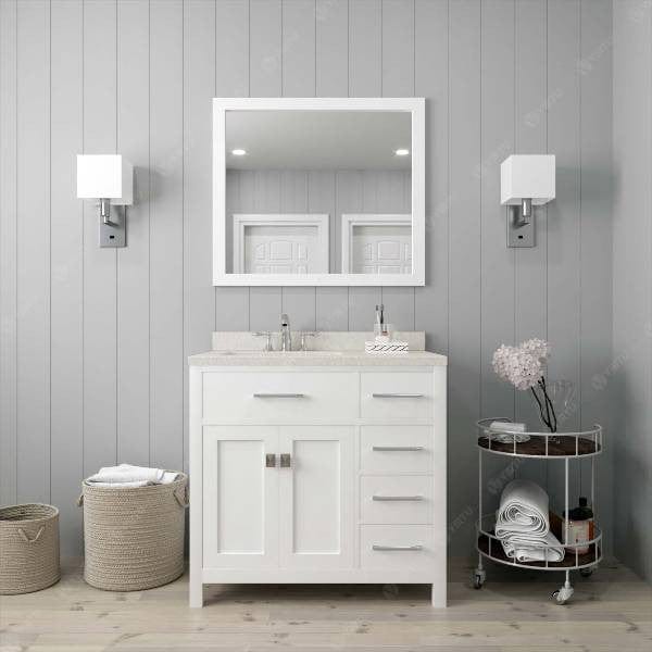 White dazzle quartz countertop vanity