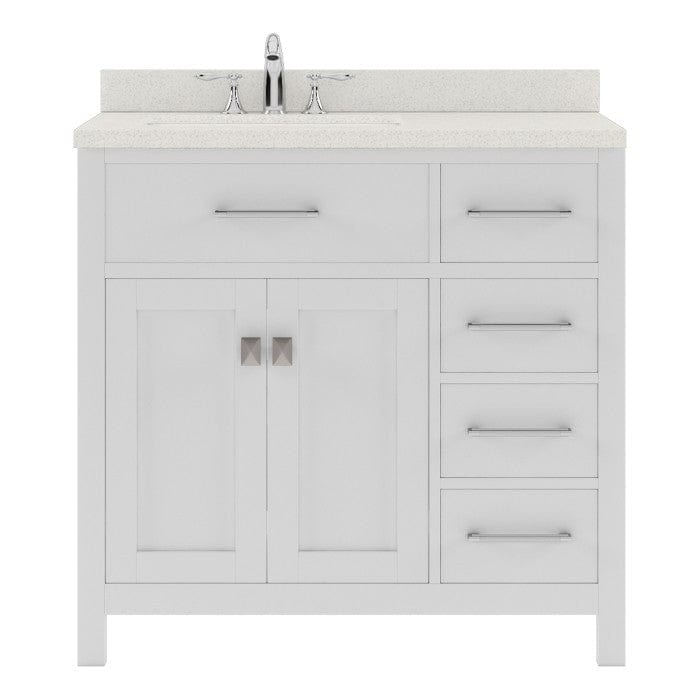 Caroline Parkway Contemporary White 36" Single Square Sink Vanity with White Top, Left Offset