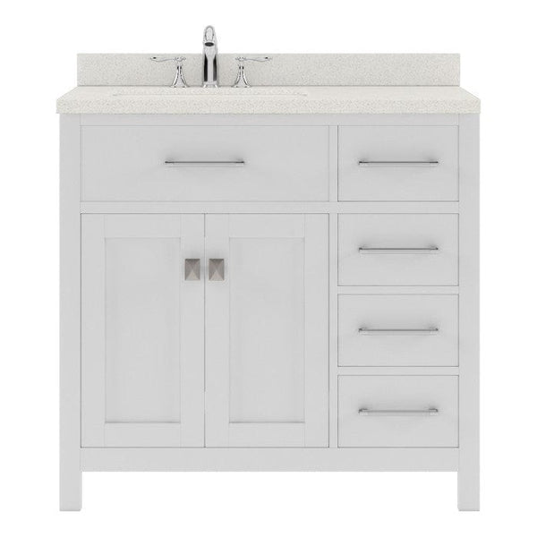 Caroline Parkway Contemporary White 36 Single Square Sink Vanity with White Top, Left Offset