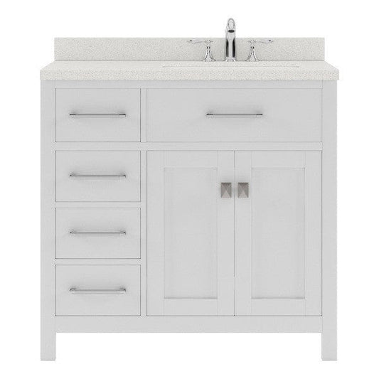 Virtu USA Vanities Caroline Parkway Contemporary White 36" Single Square Sink Vanity with White Top, Right Offset