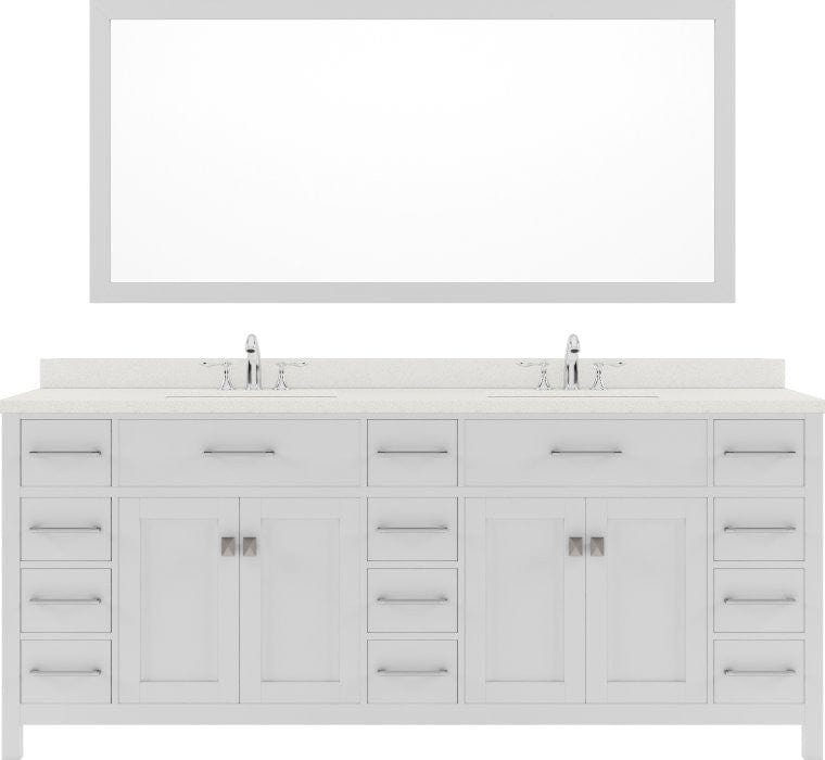 white double sink bathroom vanity set with brushed nickel faucet